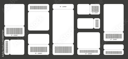 Set of blank tickets realistic white ticket with barcodes 