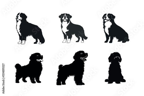 Dog Silhouettes in Various Poses and Breeds