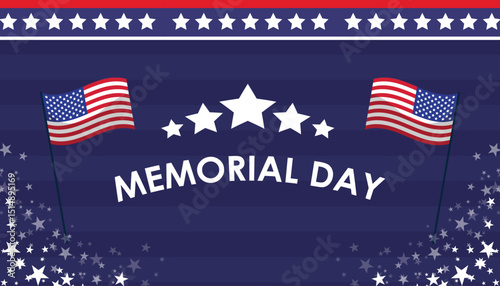 Patriotic Memorial Day Design American Flags and Stars