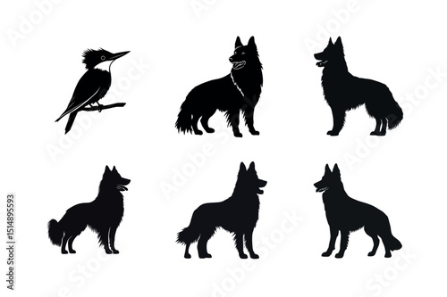 Kingfisher and German Shepherd Dog Silhouettes in Various Poses