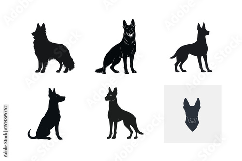 German Shepherd Dog Silhouettes in Different Poses