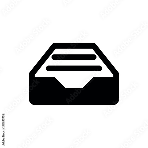 vector illustration of an Inbox with documents, A clean, black silhouette of an inbox tray containing multiple documents, symbolizing new messages, incoming files, or organization.