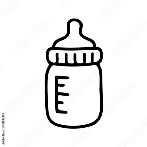 Simple baby bottle vector illustration. Perfect for parenting, infant care, and nursery-themed designs. Monochrome style enhances versatility. Ideal for web, print, and educational materials.