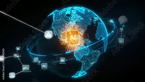 Digital representation of AI technology impacting global connections and data flow around Earth