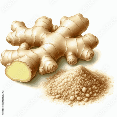 Amber Spice Fresh ginger powder isolated watercolor vector illustration svg