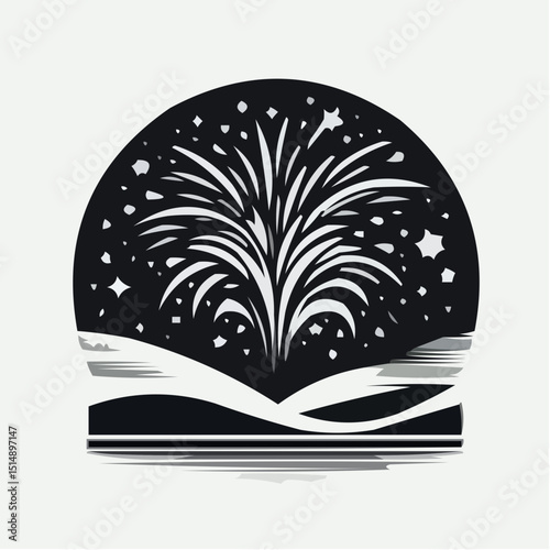 Icon of fireworks exploding in a snowy landscape under starry night  