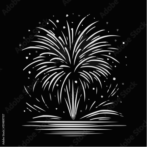 Black and white fireworks display illuminating the night sky  