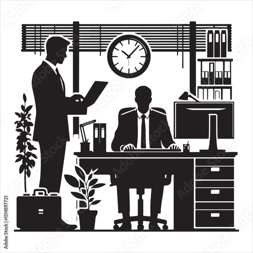 single parson office work on computers clean one  silhouettes  and Graphic, vector black color silhouette 