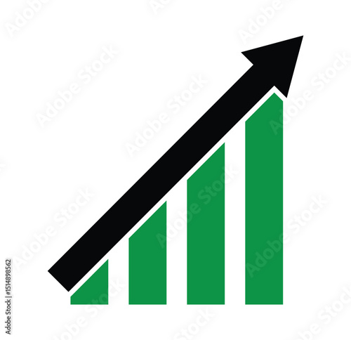 Growth Trend Chart up arrow symbol. Profit graph symbol. Cryptocurrency, stock and forex investment trading analysis symbol. Financial business chart showing growth.  Green success vector icon.
