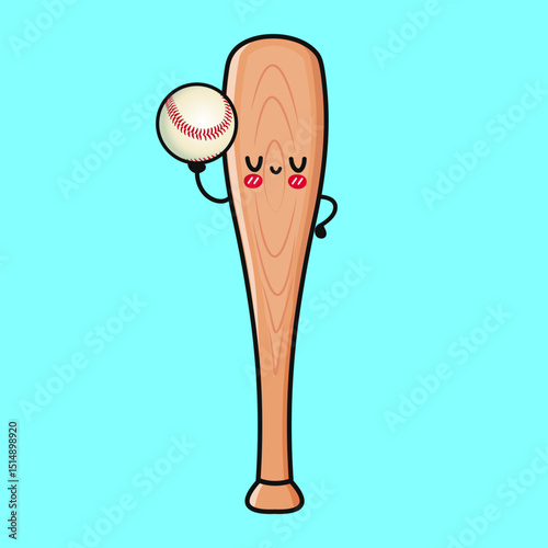 A cartoon Baseball Bat character happily holding a baseball, ready for some fun and play.