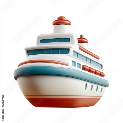 3D icon featuring a cruise ship designed with vibrant colors on a clean, isolated background suitable for maritime and travel-related themes photo