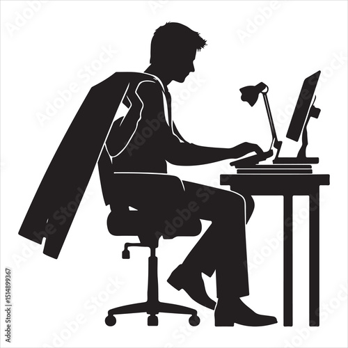 single parson office work on computers clean one  silhouettes  and Graphic, vector black color silhouette 