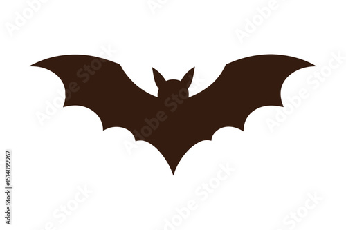 Simple Black Bat Silhouette Icon Illustration for Halloween or Animal Design