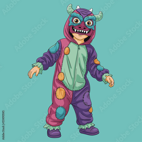vector illustration of kids wearing custom monsters at halloween event