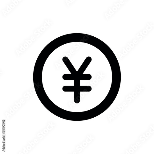 Yen Symbol Icon, A clean black yen (¥) symbol within a bold circle, symbolizing Japanese currency and financial transactions in Asia.