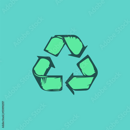 Hand drawn recycle logo with turquoise background