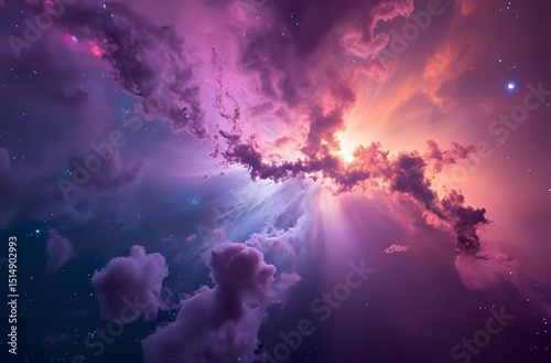 Vivid colorful nebula clouds floating in deep space with galactic stars and cosmic light background scene

