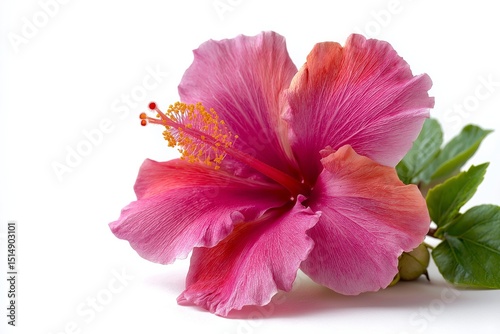 Vibrant hibiscus flower showcasing exquisite petals and intricate details against a clean white background