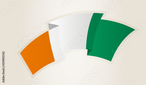 Ivory Coast Flag in Abstract Ribbon Shape, National Symbol of the Ivory Coast.
