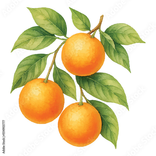 Oranges with Leaves Isolated  on a Transparent PNG background - Watercolour Art 