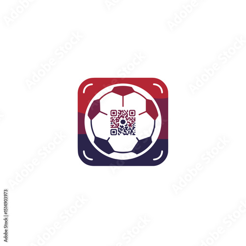 Soccer ball icon with QR code in red and blue design  on a transparent background icon	