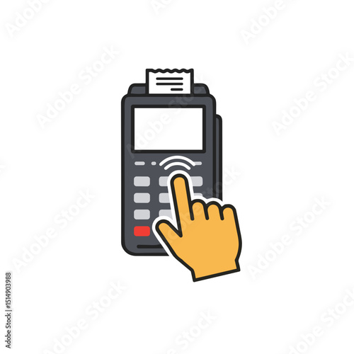 Hand pressing buttons on a payment terminal for transactions  on a transparent background icon	