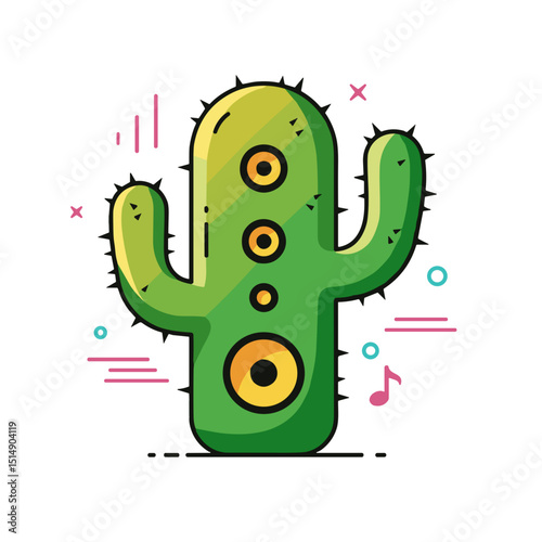 Cartoon cactus with speaker elements and colorful accents concept of icon  on a transparent background 
