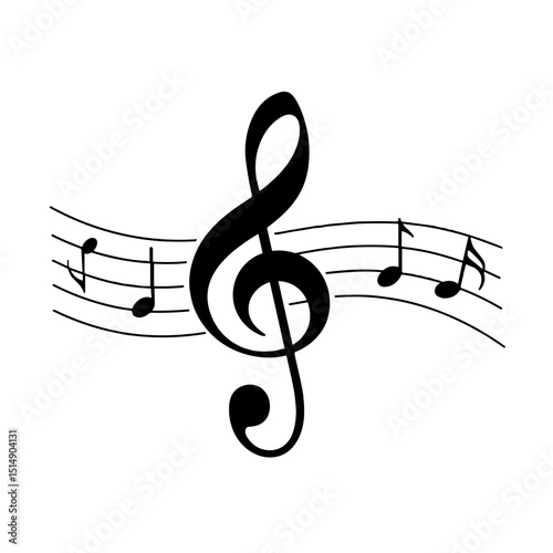 Musical notes and clef icon in a minimalist design  on a transparent background icon	