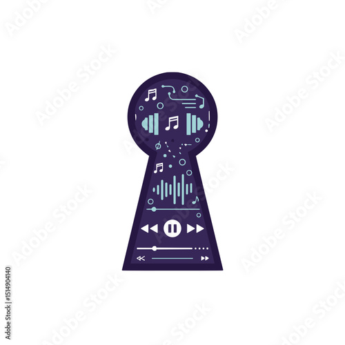 Keyhole design featuring music symbols and audio controls concept of icon  on a transparent background 