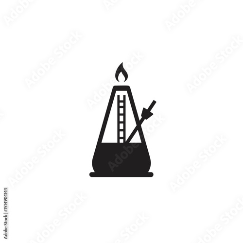 Laboratory flask with flame and thermometer for scientific concept  on a transparent background icon	