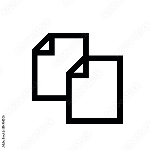 Copy Icon,  illustration of two overlapping documents, with the top-right corner of the front document folded. The slightly offset arrangement typically indicates "copy" or "duplicate."