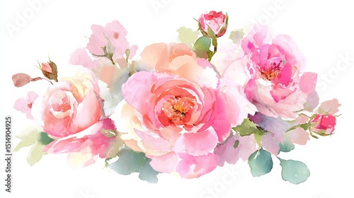 abstract watercolor Romantic Pink Rose Flowers Arrangement. Isolated Clipart Illustration for Wedding Decoration background.