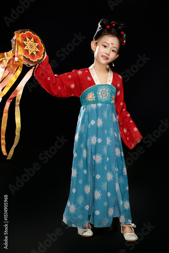 Chinese girl dressed in Hanfu on black background