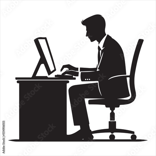 single parson office work on computers clean one  silhouettes  and Graphic, vector black color silhouette 