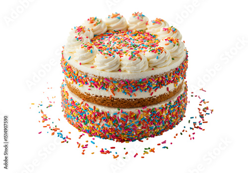 TwoLayered Sprinkle Cake isolated on transparent bacckground photo