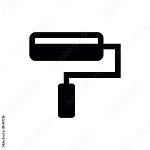 Illustration features a simple, black icon of a paint roller, depicted horizontally with a handle extending downwards. It universally symbolizes painting, renovation, and decoration
