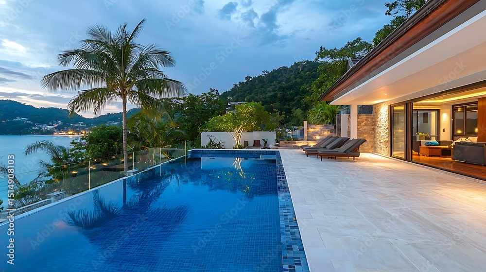 Fototapeta premium Infinity Pool at Luxury Villa Overlooking Tropical Ocean