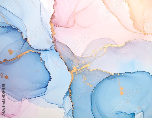 Abstract fluid art with pastel colors and gold accents