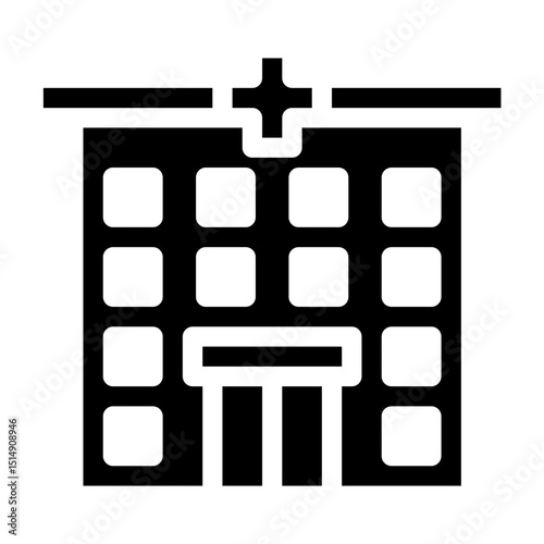 Black and white drawing of a hospital building
