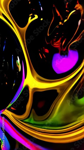 Psychedelic Liquid Motion Scene with Melting Black and Gold Forms Flowing Into Kaleidoscopic Fractals and Shifting Neon Colors in a Hypnotic Surreal Visual Experience, Trippy wallpaper background
