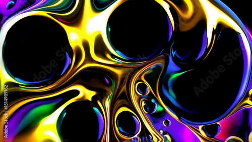 Psychedelic Liquid Motion Scene with Melting Black and Gold Forms Flowing Into Kaleidoscopic Fractals and Shifting Neon Colors in a Hypnotic Surreal Visual Experience, Trippy wallpaper background
