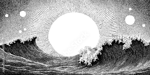 Engraved abstract waves with sunburst design for creative décor