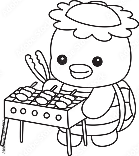 Outline of Kawaii japanese mythology Kappa sticker cute.
Coloring pages of Cute kappa mascot ghost japanese.