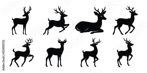 Deer Silhouettes Vector Set of Wild Animal Icons