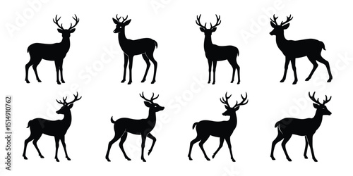 Deer Silhouettes Vector Set of Wild Animal Icons