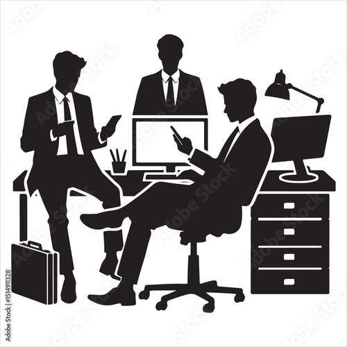 single parson office work on computers clean one  silhouettes  and Graphic, vector black color silhouette 