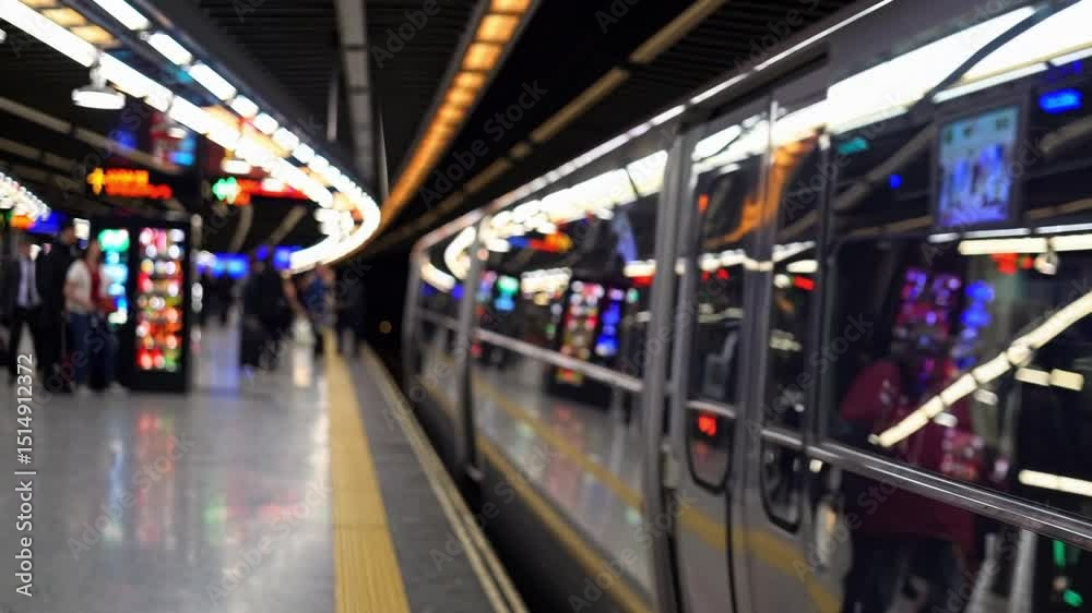 Metro passengers blurred background. Lot of people passengers going through automatic turnstiles in subway station, entrance tourniquet to metro railway train platform. Ticket scanner. Long exposure, 