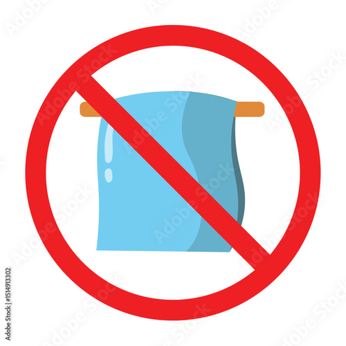 Forbidden sign with hanging bath towel icon, no towel allowed sign, towel prohibition sign
