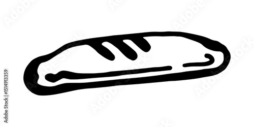 
Black and white vector illustration of a long beautiful baguette on a white isolated background