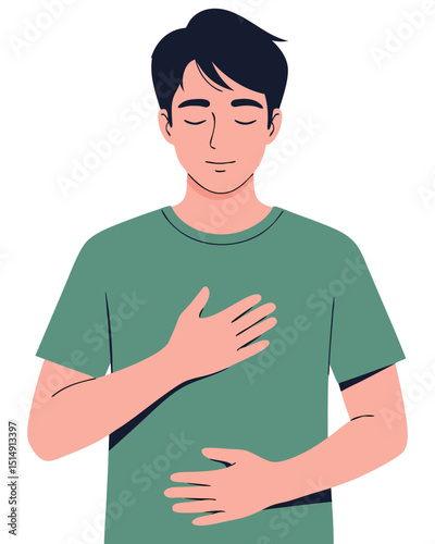 Man Practicing Deep Breathing Techniques for Mindfulness and Relaxation in Calm Environment